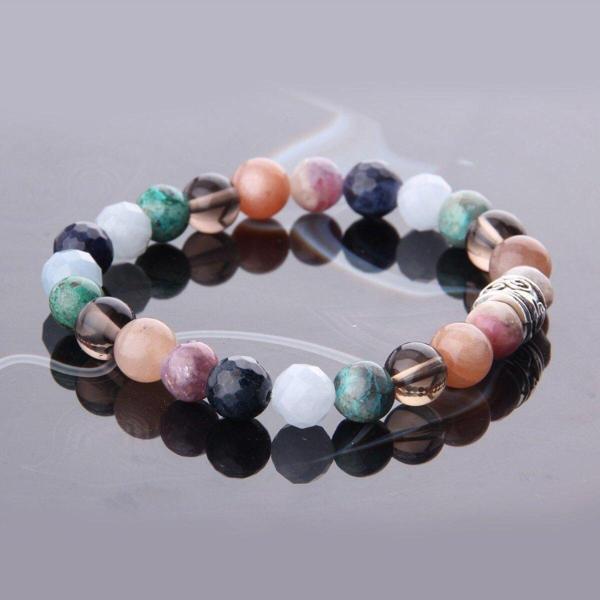 Mavera Doğaltaş Özel Tasarım 8 Mm Bileklik Turmalin - Güneş Taşı - Dumanlı Kuvars - Krizokol - Akuamarin - Image 1