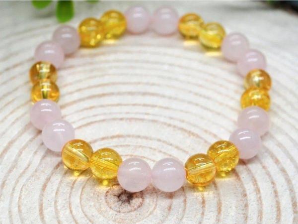 Mavera Doğaltaş Pembe Kuvars Ve Dönüşümlü Sitrin Doğal Taş Bileklik 8 Mm - Image 1