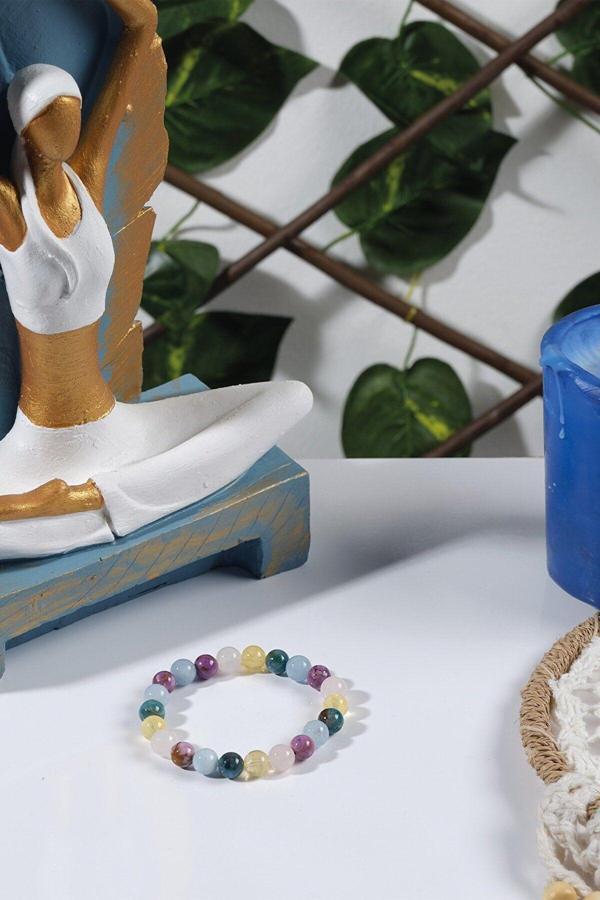 Mavera Doğaltaş Pembe Kuvars, Dönüşümlü Sitrin, Akuamarin, Apatit Doğal Taş Bileklik - Image 1