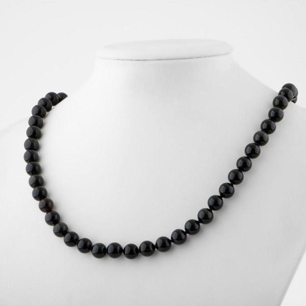 Mavera Doğaltaş Siyah Turmalin 8 Mm Düğümlü Doğal Taş Kolye - Image 1