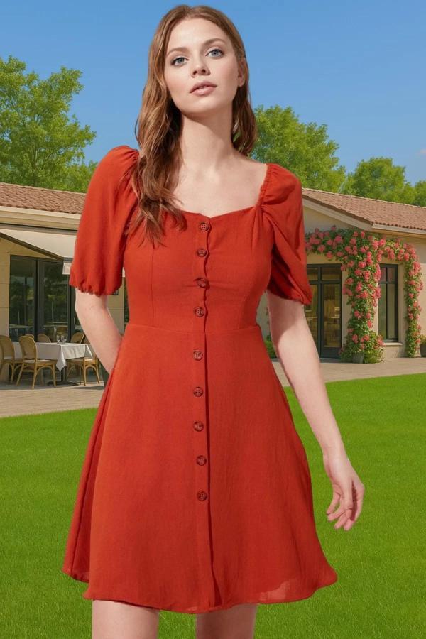 Kadın Mini A Kesim Balon Kollu Yazlık Pamuklu Elbise Mükemmel Uyum Seçkin Malzeme Premium Kalite - Image 1