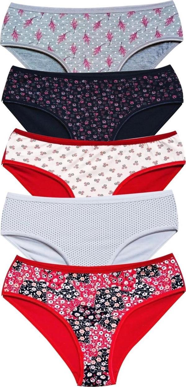 Pamuklu Geniş Kenarlı Likralı Desenli Bato Kadın Külot 5'li Paket Set 1 - Image 1