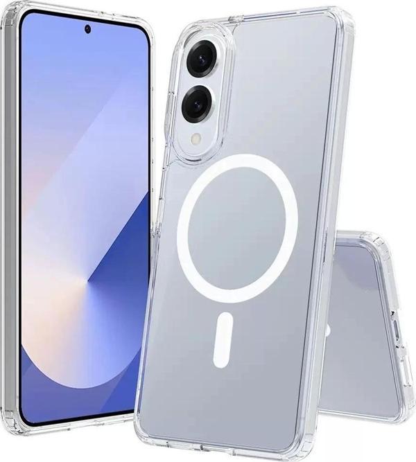 Galaxy S25 Edge Kılıf M-safe Şarj Özellikli Şeffaf Sert PC Zore Embos Kapak - Image 1