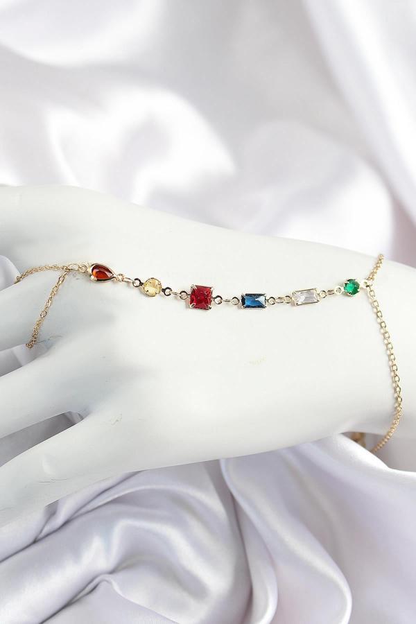 Pirinç Renkli Zirkon Taşlı Y Model Gold Renk Kadın Şahmeran - Image 1