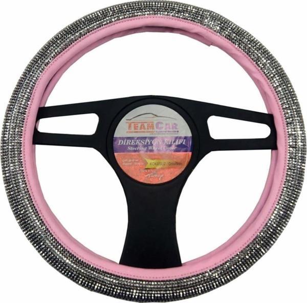 Oto Direksiyon Kılıfı Geçmeli Pırlanta Kaplamalı Pembe - Image 1