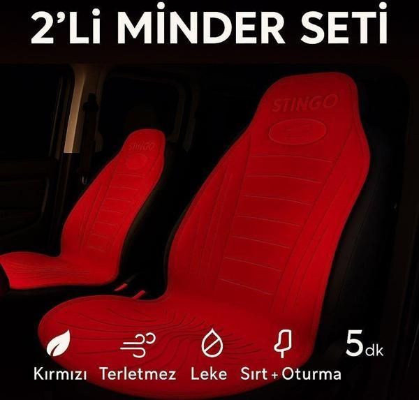 2'li Minder Seti Koltuk Koruyucu Universal Kırmızı Renk Terletmez Leke Tutmaz - Image 1