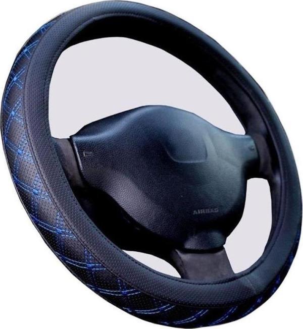 Direksiyon Kılıfı 38 Cm Geçmeli Siyah Binek Araçlara Gri Nakışlı - Image 1