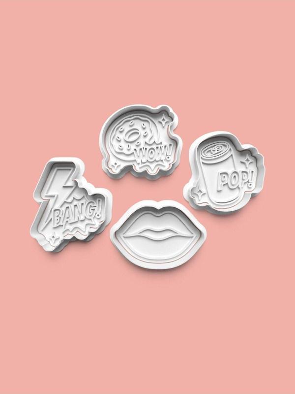 Aktastore Retro Pop Temalı Kurabiye Kalıbı Ve Şeker Hamuru Kalıbı 4'Lü Set - Image 1