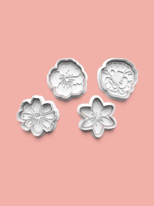 Aktastore Çiçek Teması Kurabiye Kalıbı Ve Şeker Hamuru Kalıbı 4'Lü Set - Image 1