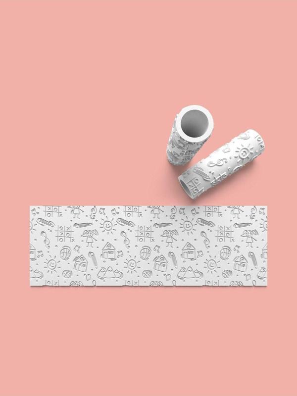 Aktastore Okul Temalı Dokulu Hamur Seramik Polimer Kil Desen Verici Rulo Silindir 10 Cm Uzunluk 0932-3 - Image 1