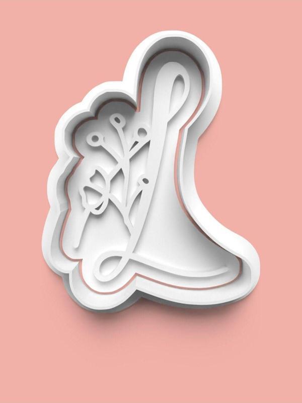Aktastore Çiçek Desenli L Harfi Kurabiye Kalıbı Ve Şeker Hamuru Kalıbı - Image 1