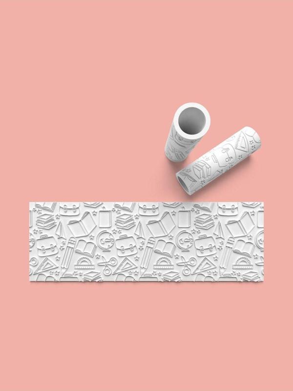 Aktastore Okul Temalı Dokulu Hamur Seramik Polimer Kil Desen Verici Rulo Silindir 10 Cm Uzunluk 0932-6 - Image 1