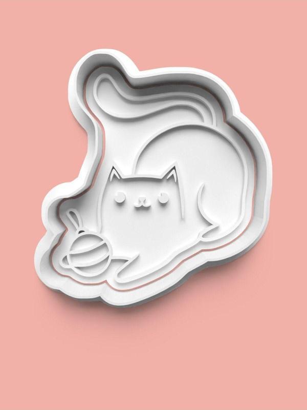 Aktastore Topaç Oynayan Kedi Figürü Kurabiye Kalıbı Ve Şeker Hamuru Kalıbı - Image 1