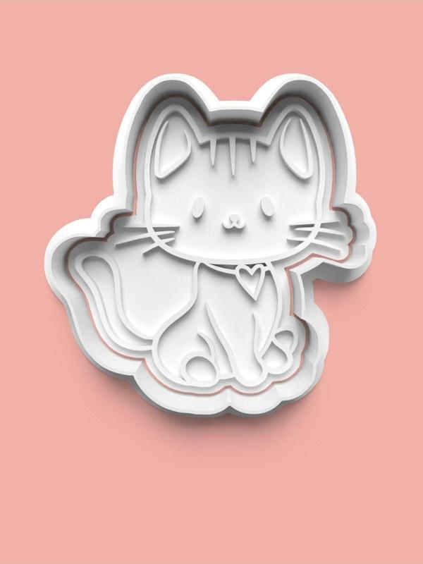 Aktastore Sevimli Kalp Figürlü Kedicik Kurabiye Kalıbı Ve Şeker Hamuru Kalıbı - Image 1