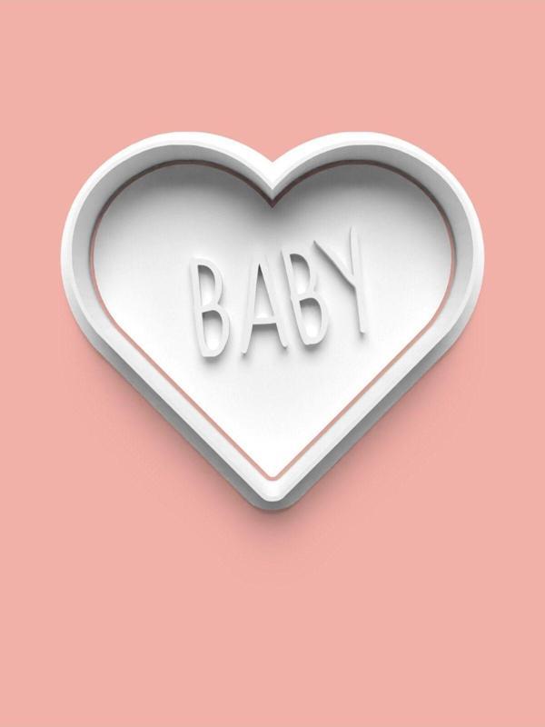Aktastore Baby Yazılı Kalp Kurabiye Kalıbı Ve Şeker Hamuru Kalıbı - Image 1