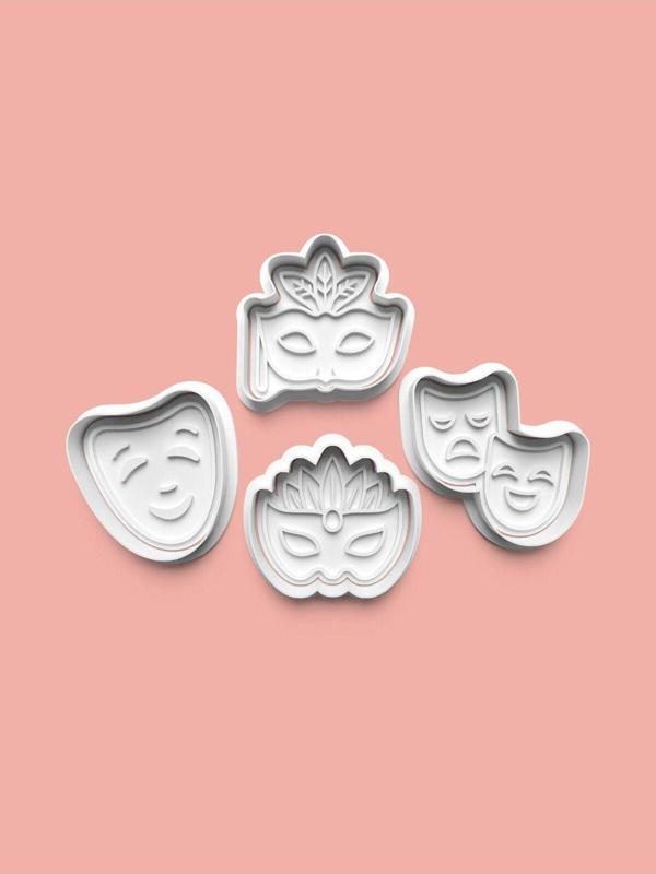 Aktastore Maskeli Balo Kurabiye Kalıbı Ve Şeker Hamuru Kalıbı 4'Lü Set - Image 1