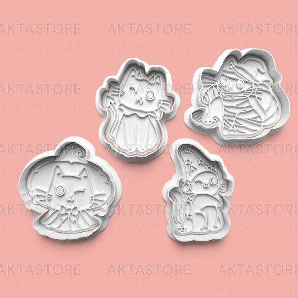 Aktastore Göz Kırpan Kedicik Kurabiye Kalıbı Ve Şeker Hamuru Kalıbı 4'Lü Set - Image 1