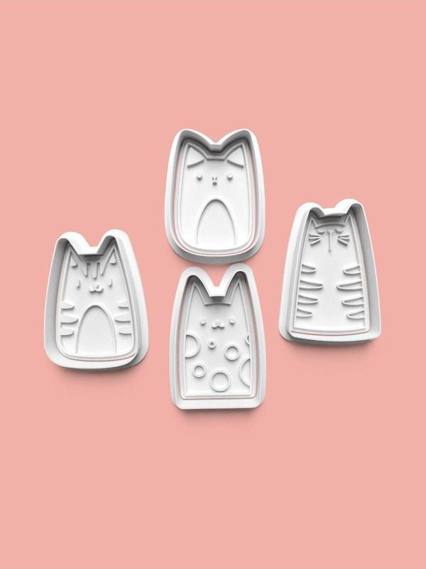 Aktastore Komik Kedi Figürleri Kurabiye Kalıbı Ve Şeker Hamuru Kalıbı 4'Lü Set - Image 1