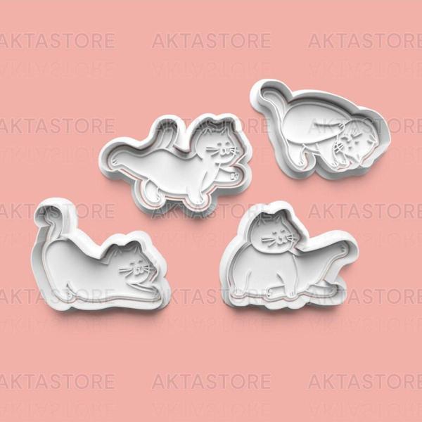Aktastore Yoga Yapan Kedi Kurabiye Kalıbı Ve Şeker Hamuru Kalıbı 4'Lü Set - Image 1