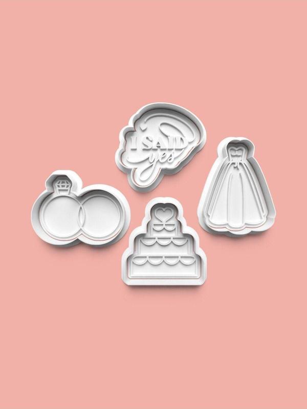 Aktastore Düğün Teması Kurabiye Kalıbı Ve Şeker Hamuru Kalıbı 4'Lü Set - Image 1