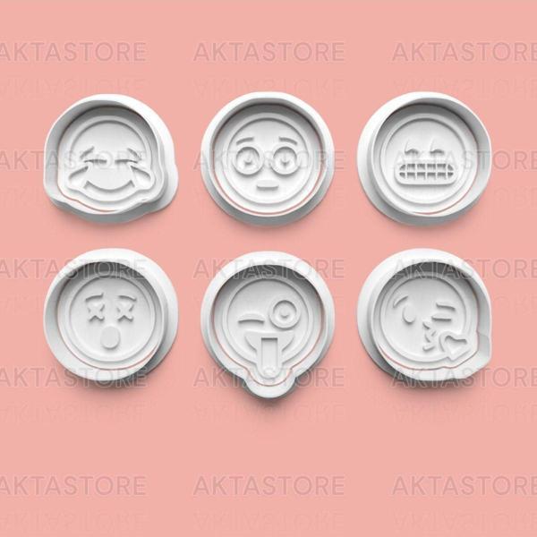 Aktastore Emoji - Yüz Ifadeleri Kurabiye Kalıbı Ve Şeker Hamuru Kalıbı 6'Lı Set - Image 1
