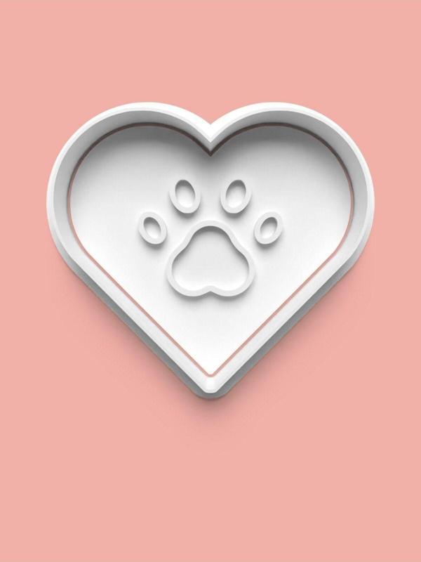 Aktastore Kalp Temalı Köpek Patisi Kurabiye Kalıbı Ve Şeker Hamuru Kalıbı - Image 1