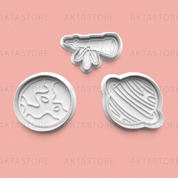 Aktastore Uzay Bilimi Kurabiye Kalıbı Ve Şeker Hamuru Kalıbı 3'Lü Set - Image 1