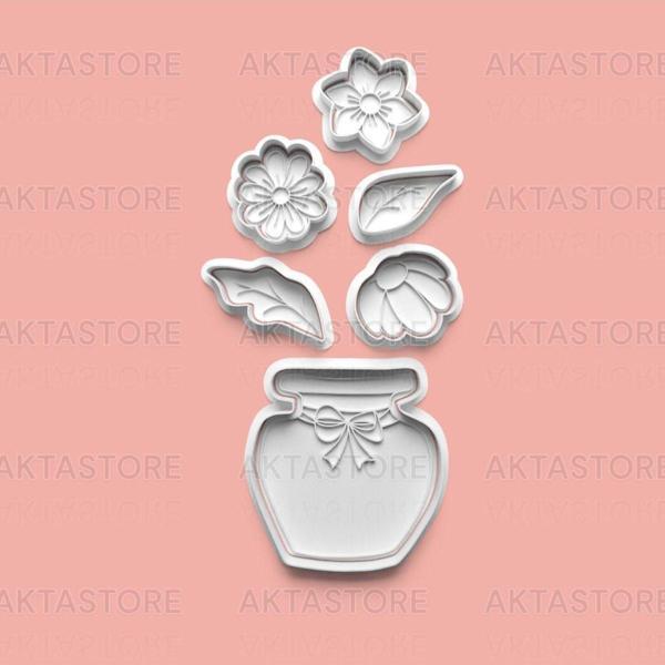Aktastore Buket Çiçekler Kurabiye Kalıbı Ve Şeker Hamuru Kalıbı 6'Lı Set - Image 1