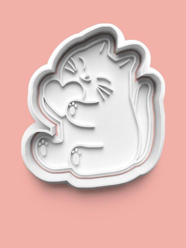 Aktastore Sevimli Kalpli Kedicik Kurabiye Kalıbı Ve Şeker Hamuru Kalıbı - Image 1