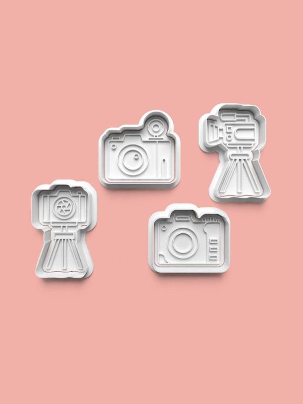 Aktastore Kamera-Fotoğraf Makinesi Figürü Kurabiye Kalıbı Ve Şeker Hamuru Kalıbı 4'Lü Set - Image 1