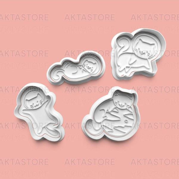Aktastore Uzay Kedisi Figürleri Kurabiye Kalıbı Ve Şeker Hamuru Kalıbı 4'Lü Set - Image 1