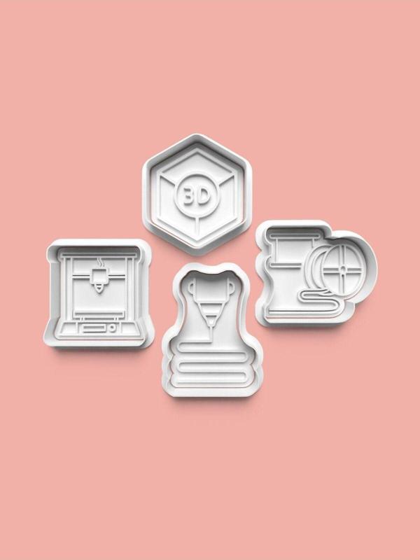 Aktastore 3D Printer Teması Kurabiye Kalıbı Ve Şeker Hamuru Kalıbı 4'Lü Set - Image 1