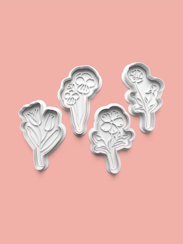 Aktastore Çiçek Teması Kurabiye Kalıbı Ve Şeker Hamuru Kalıbı 4'Lü Set - Image 1