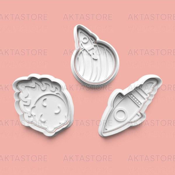 Aktastore Roketler Kurabiye Kalıbı Ve Şeker Hamuru Kalıbı 3'Lü Set - Image 1