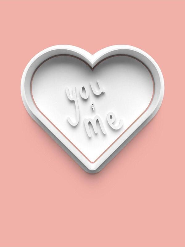 Aktastore You And Me Yazılı Kalp Kurabiye Kalıbı Ve Şeker Hamuru Kalıbı - Image 1