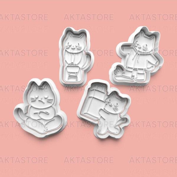 Aktastore Kedi Figürleri Kurabiye Kalıbı Ve Şeker Hamuru Kalıbı 4'Lü Set - Image 1