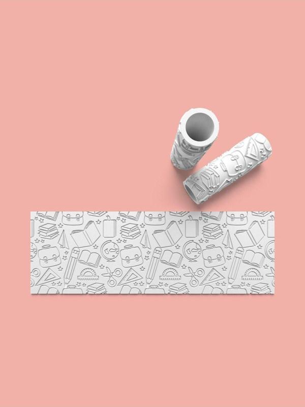 Aktastore Okul Temalı Dokulu Hamur Seramik Polimer Kil Desen Verici Rulo Silindir 10 Cm Uzunluk 0932-5 - Image 1