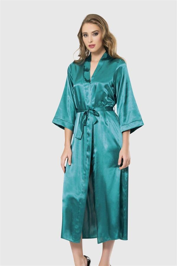 Arias Closet Zümrüt Uzun Saten Sabahlık OZN-12554 - Image 1