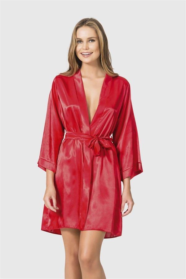 Arias Closet Kırmızı Kısa Saten Sabahlık OZN-12531 - Image 1