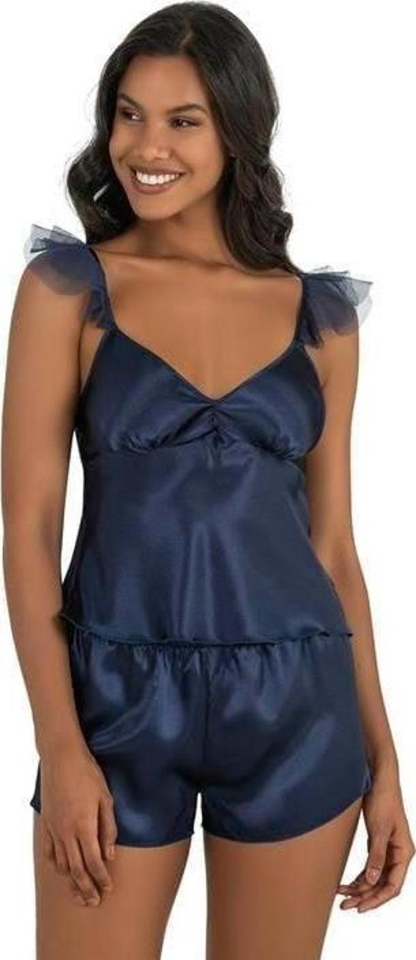 Arias Closet Lacivert Saten Şort Takımı 9212 OZN-22580 - Image 1