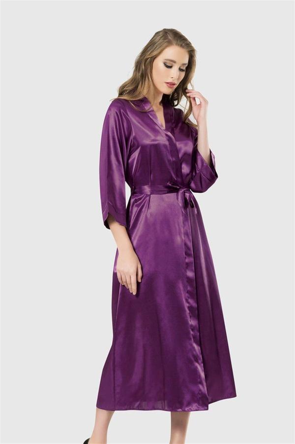 Arias Closet Mor Uzun Saten Sabahlık OZN-12545 - Image 1