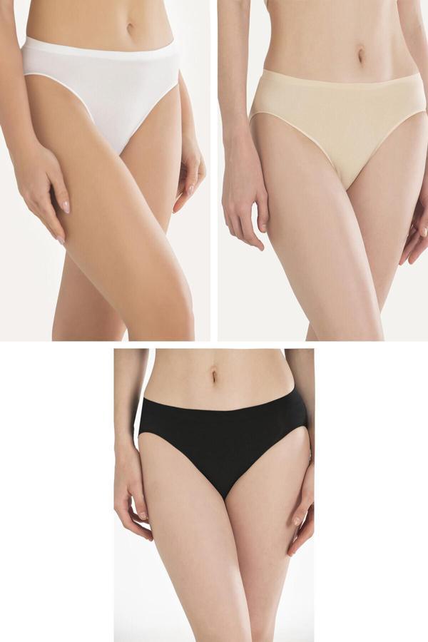 Aria's Closet Pamuklu Siyah Beyaz Ten Rengi 3'lü Külot - Image 1
