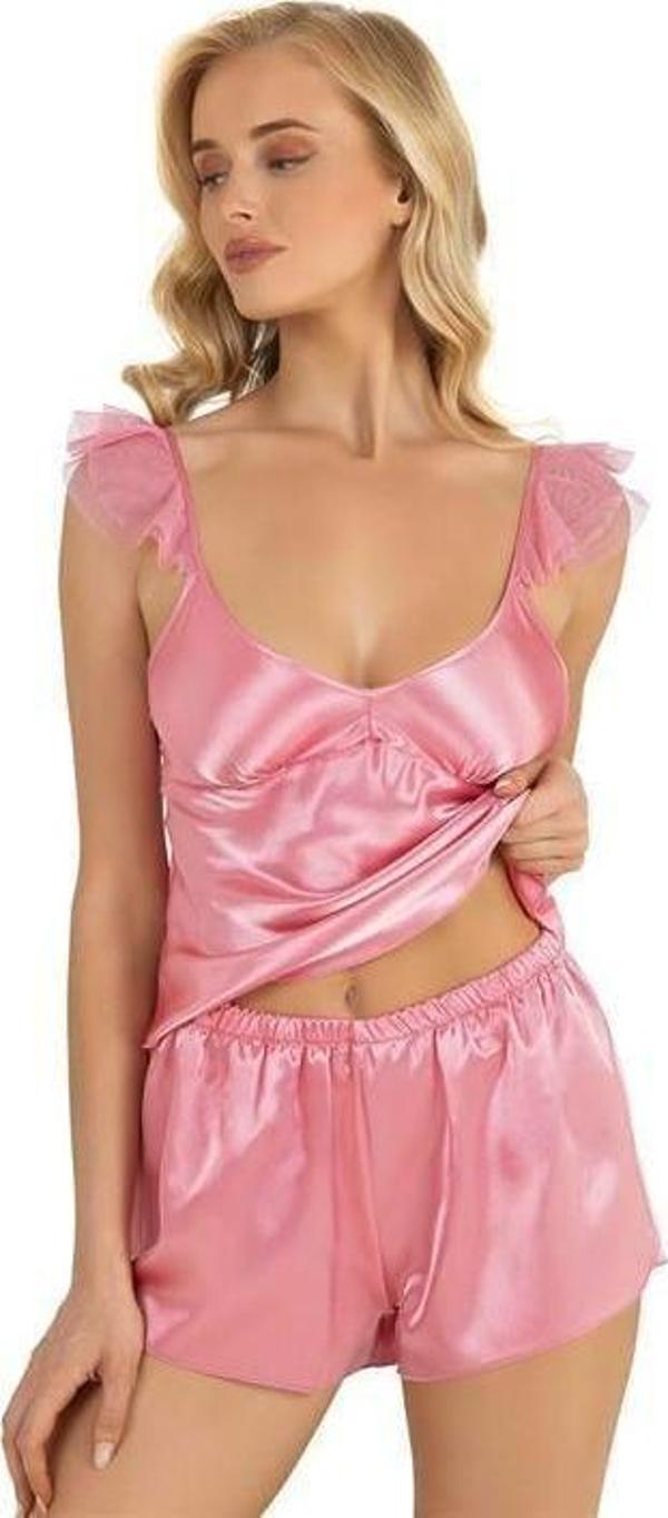 Arias Closet Pembe Saten Şort Takımı 9212 OZN-22579 - Image 1