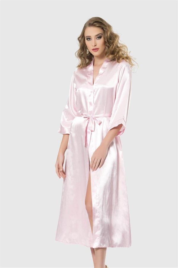 Arias Closet Pembe Uzun Saten Sabahlık OZN-12547 - Image 1