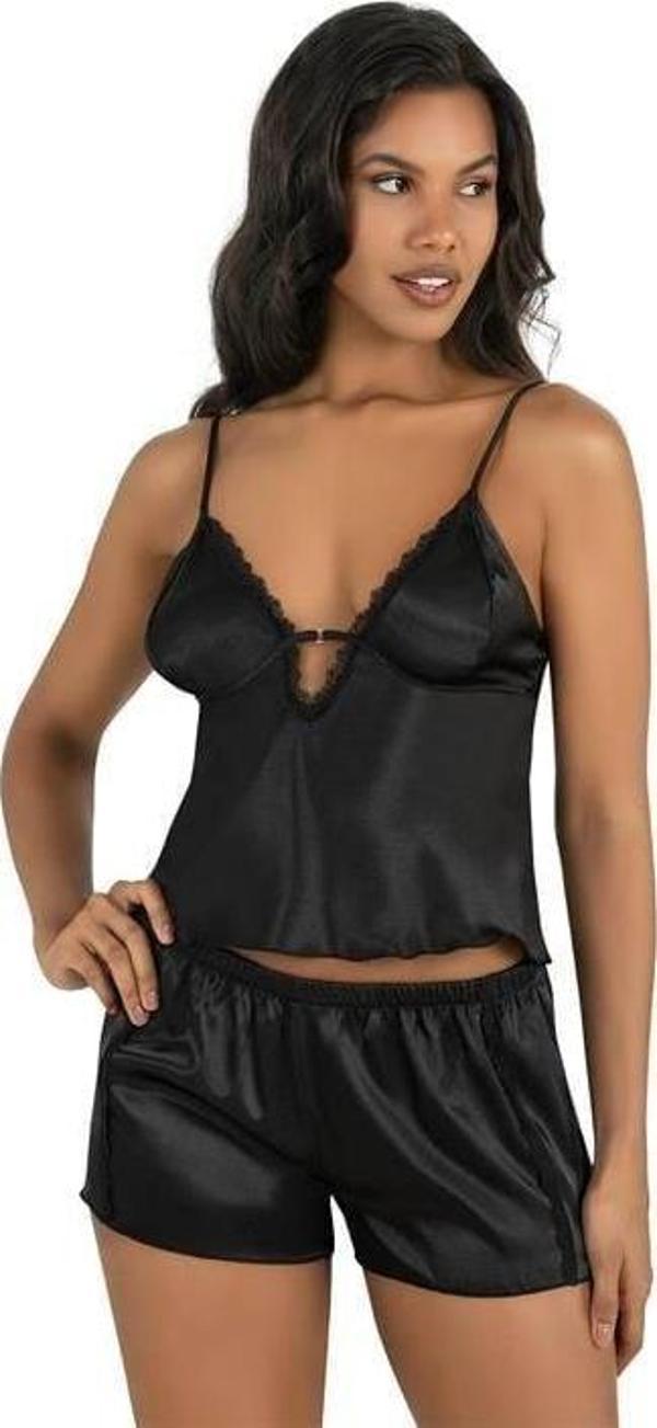Arias Closet Siyah Saten Şort Takımı 9207 OZN-22537 - Image 1
