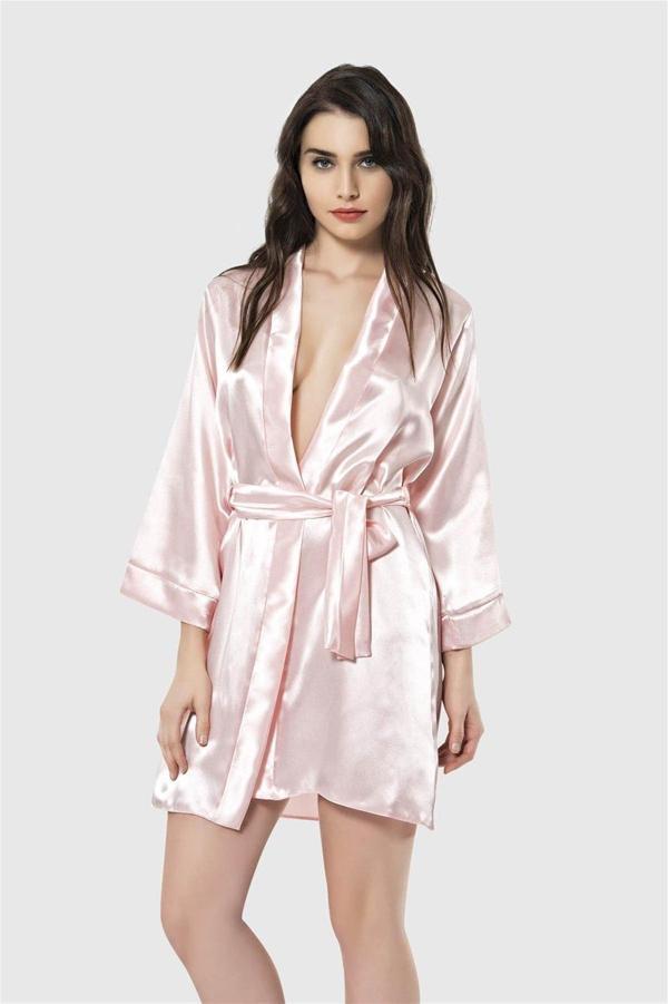 Arias Closet Somon Kısa Saten Sabahlık OZN-12540 - Image 1