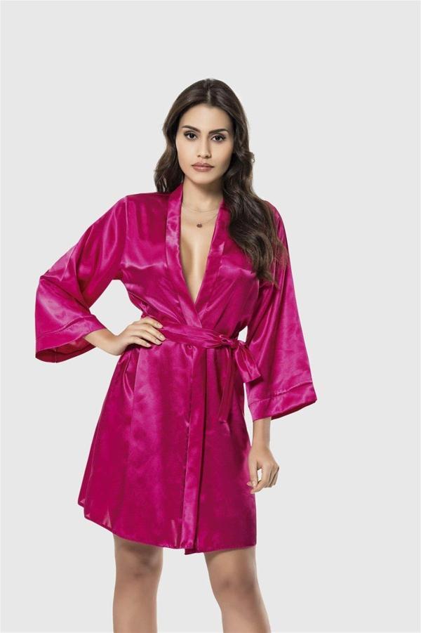 Arias Closet Vişne Kısa Saten Sabahlık OZN-12538 - Image 1