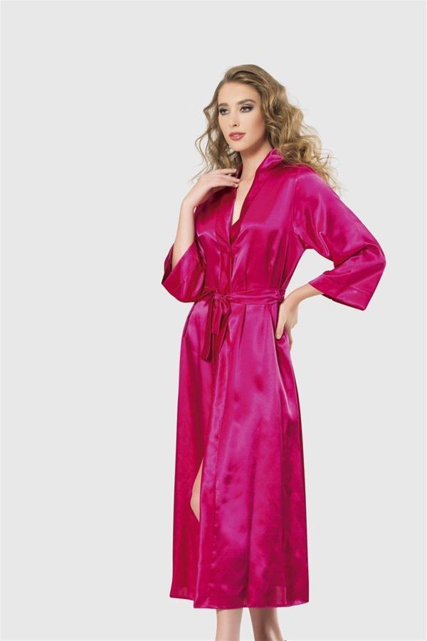 Arias Closet Vişne Uzun Saten Sabahlık OZN-12550 - Image 1