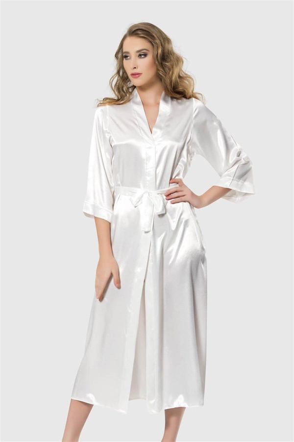 Arias Closet Ekru Uzun Saten Sabahlık OZN-12551 - Image 1