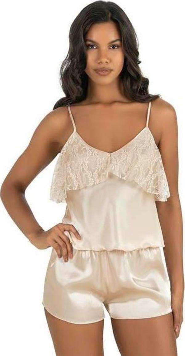 Arias Closet Fildişi Saten Şort Takımı 9214 OZN-22582 - Image 1